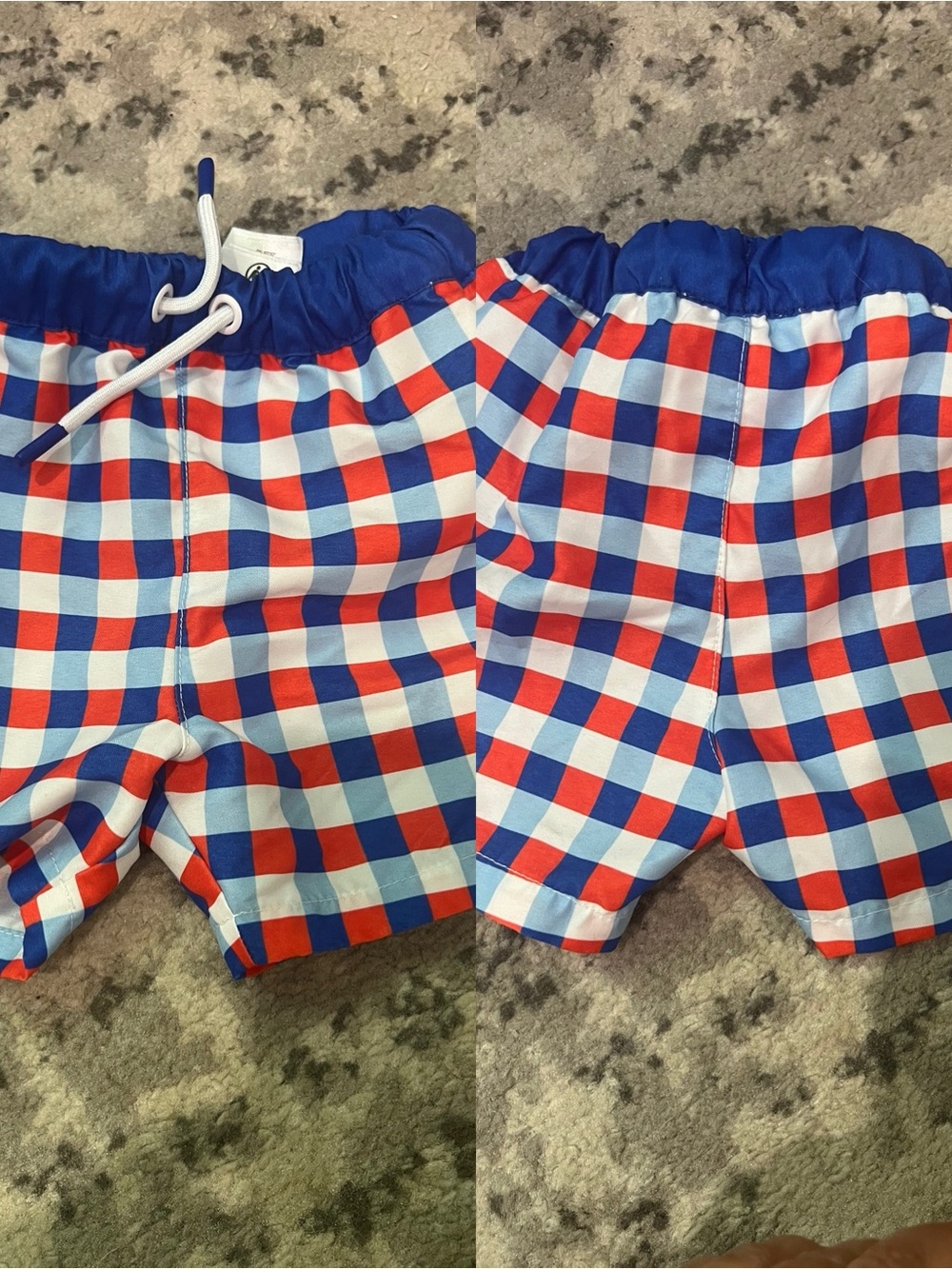Jacadi Blue White Red Check Swim Trunks boys size 18 months bathing suit
